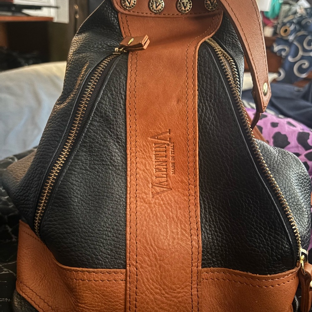 Valentina Black and Tan Leather Bag